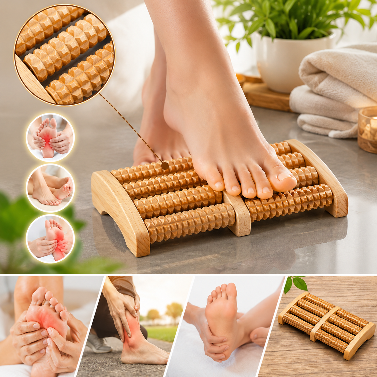Wooden Foot Massager Roller – Reflexology Massage Tool